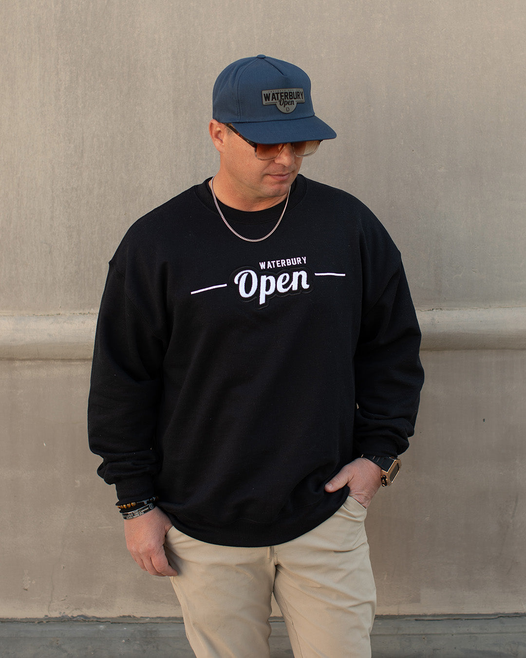 Black Waterbury Open Crewneck Sweatshirt